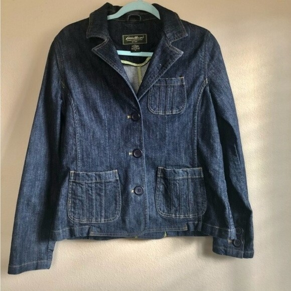 Eddie Bauer Denim Jean Button Up Stretch Jean Jacket Blue Coat - Picture 1 of 4